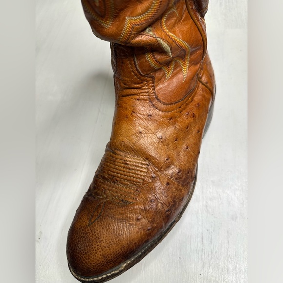 Tony Lama Vintage Ostrich Leather Western Boots Mens 9 D Brown USA - Picture 8 of 16
